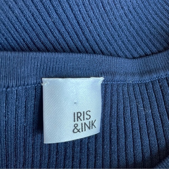 Iris & Ink Ribbed Bell Sleeves navy blue sweater 30660. - Picture 4 of 6